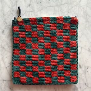 Clare V. Red and Green Checkered Knit Clutch